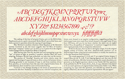 Caslon 337 specimen with long descenders